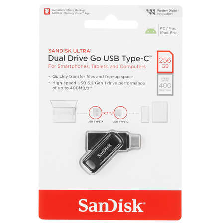 Память OTG USB Flash 256 ГБ SanDisk Ultra Dual Drive Go [SDDDC3-256G-G46]