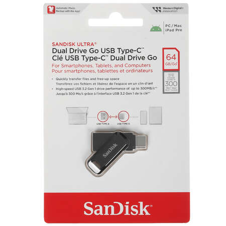 Память OTG USB Flash 64 ГБ SanDisk Ultra Dual Drive Go [SDDDC3-064G-G46]