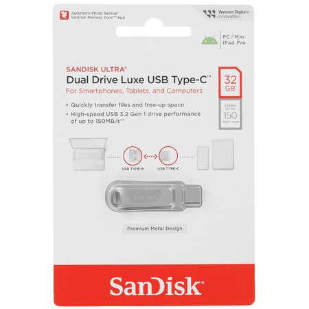 Память OTG USB Flash 32 ГБ SanDisk Ultra Dual Drive Luxe [SDDDC4-032G-G46]