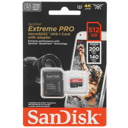 Карта памяти SanDisk Extreme Pro microSDXC 512 ГБ [SDSQXCD-512G-GN6MA]